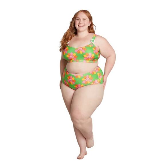 ModCloth x Marisol Muro NIP Green Petals Cats Sara High-Waisted Bikini Bottom LG - Picture 14 of 14
